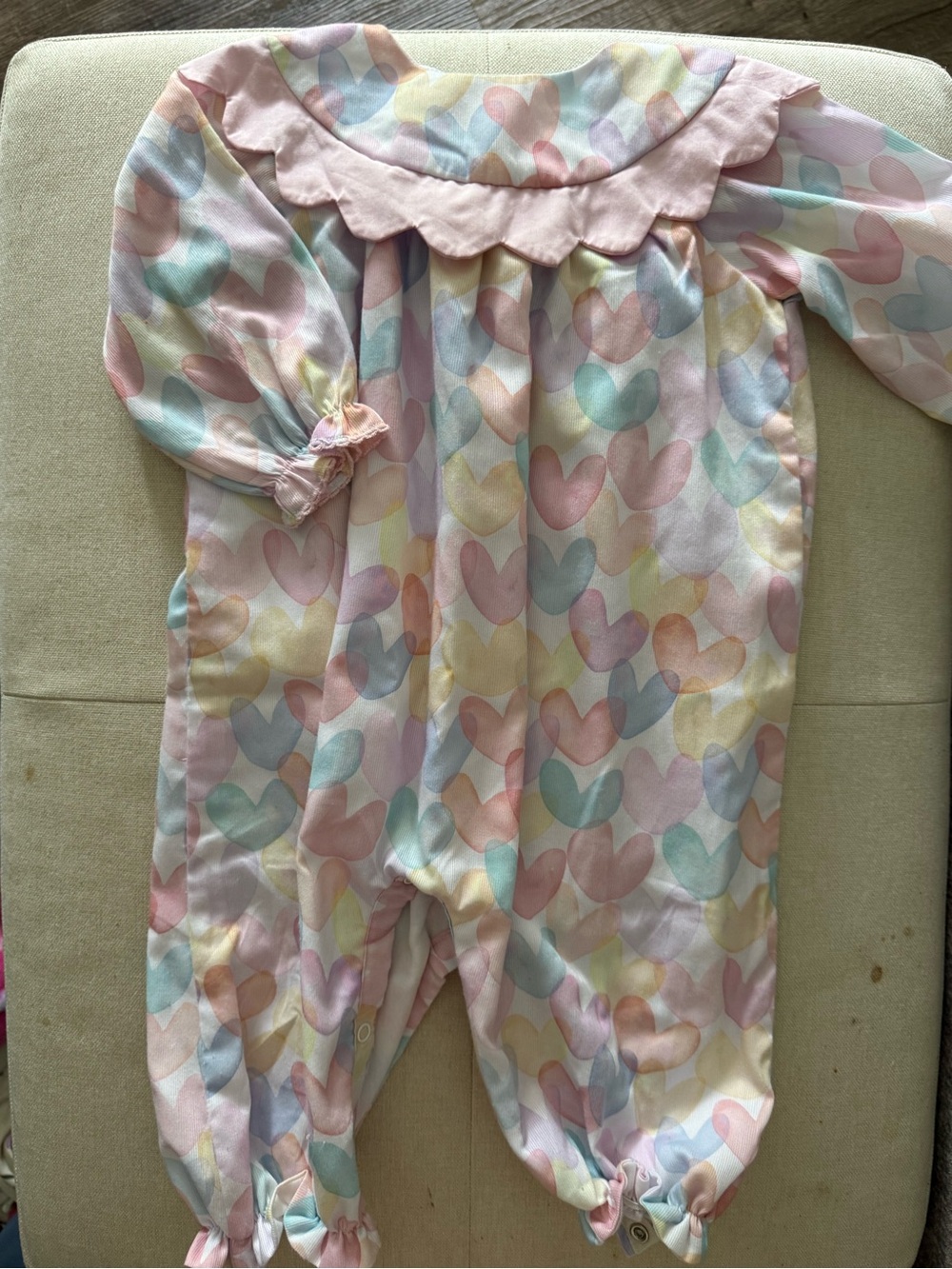 The Smocked Flamingo Pastel Heart Print Baby Romper